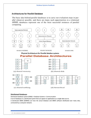 Database Systems Handbook
BY: MUHAMMAD SHARIF 22
Distributed Databases
Distributed database system (DDBS) = Database Syste...