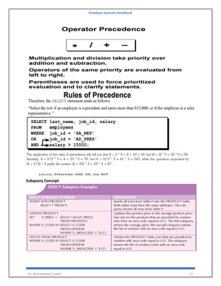 Database Systems Handbook
BY: MUHAMMAD SHARIF 37
Subquery Concept
 