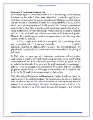 Database Systems Handbook
BY: MUHAMMAD SHARIF 47
Conversions of Terminology of UML and ERD
 