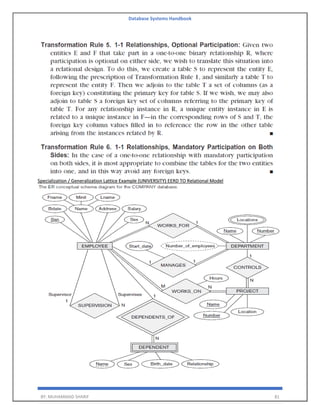 Database Systems Handbook
BY: MUHAMMAD SHARIF 81
Specialization / Generalization Lattice Example (UNIVERSITY) EERD TO Relational Model
 