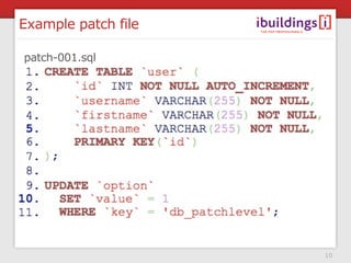 Example patch file

patch-001.sql




                     10
 