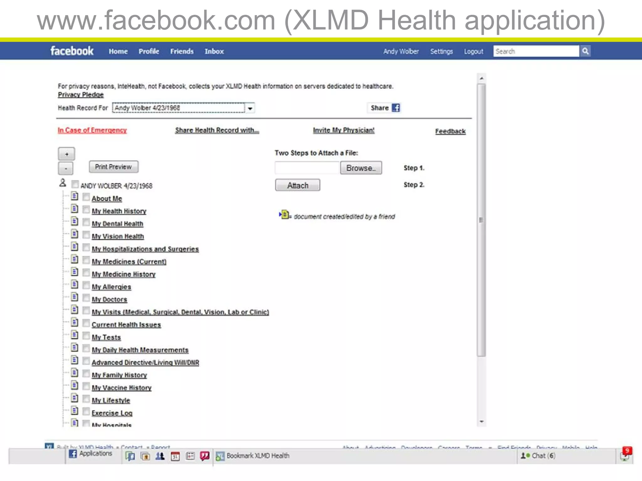 www.facebook.com (XLMD Health application)
 