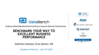 Evidence Based Big Data Benchmarking to Improve Business Performance
BENCHMARK YOUR WAY TO
EXCELLENT BUSINESS
PERFORMANCE
DataBench Webinar – April 29 2020
Gabriella Cattaneo, Erica Spinoni, IDC
 