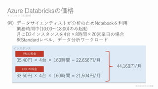 󥹥
VMϽ
DBUϽ
ǩ`ƥȤΤNotebook
IՕrg(10:00?18:00)Τ
¤D3󥹥󥹤4̨8rg20ӘIդΈ
Standard٥롢ǩ```
35.40  4̨  160rg = 22,656/
33.60  4̨  160rg = 21,504/
44,160/
2018/09 r
Azure Databricks΁
󥹥Ͻ
 