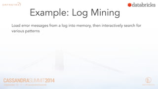 Example: Log Mining 
Load error messages from a log into memory, then interactively search for 
various patterns 
 