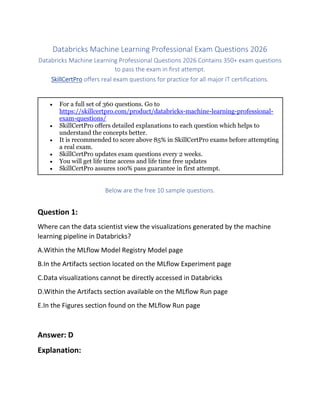 Pass Databricks Machine Learning Professional with new exam dumps 2026 ...