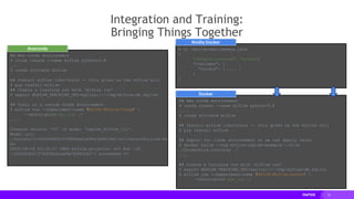 33
Integration and Training:
Bringing Things Together
## New conda environment
$ conda create --name mlflow python=3.8
....
$ conda activate mlflow
## Install mlflow libs/tools -- this gives us the mlflow util
$ pip install mlflow
## Create a training run with ‘mlflow run’
$ export MLFLOW_TRACKING_URI=sqlite:////tmp/mlflow-db.sqlite
## Train in a custom Conda Environment
$ mlflow run --experiment-name "RAPIDS-MLflow-Conda" 
--entry-point hpo_run ./
....
Created version '10' of model 'rapids_mlflow_cli'.
Model uri:
./mlruns/3/c20642df4137490fba2ca96a7b4431b0/artifacts/Airline-De
mo
2020/09/29 23:36:37 INFO mlflow.projects: === Run (ID
'c20642df4137490fba2ca96a7b4431b0') succeeded ==
Anaconda
## New conda environment
$ conda create --name mlflow python=3.8
....
$ conda activate mlflow
## Install mlflow libs/tools -- this gives us the mlflow util
$ pip install mlflow
## Export our conda environment so we can deploy later
$ docker build --tag mlflow-rapids-example --file
./Dockerfile.training ./
....
## Create a training run with ‘mlflow run’
$ export MLFLOW_TRACKING_URI=sqlite:////tmp/mlflow-db.sqlite
$ mlflow run --experiment-name "RAPIDS-MLflow-Docker" 
--entry-point hpo_run ./
Docker
$ vi /etc/docker/daemon.json
{
"default-runtime": "nvidia",
"runtimes": {
"nvidia": { .... }
}
}
Nvidia-Docker
 