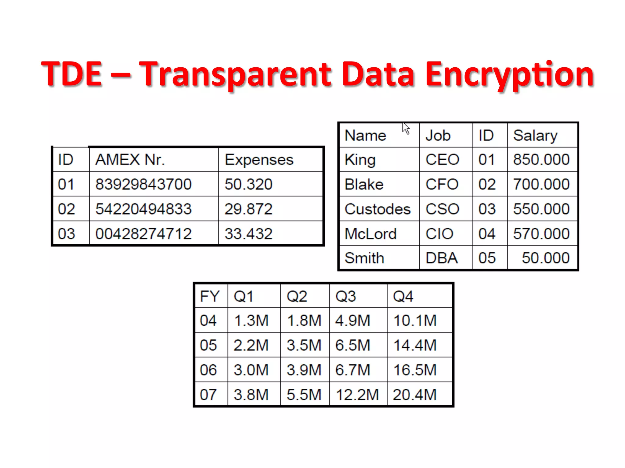 TDE	
  –	
  Transparent	
  Data	
  EncrypBon	
  
 