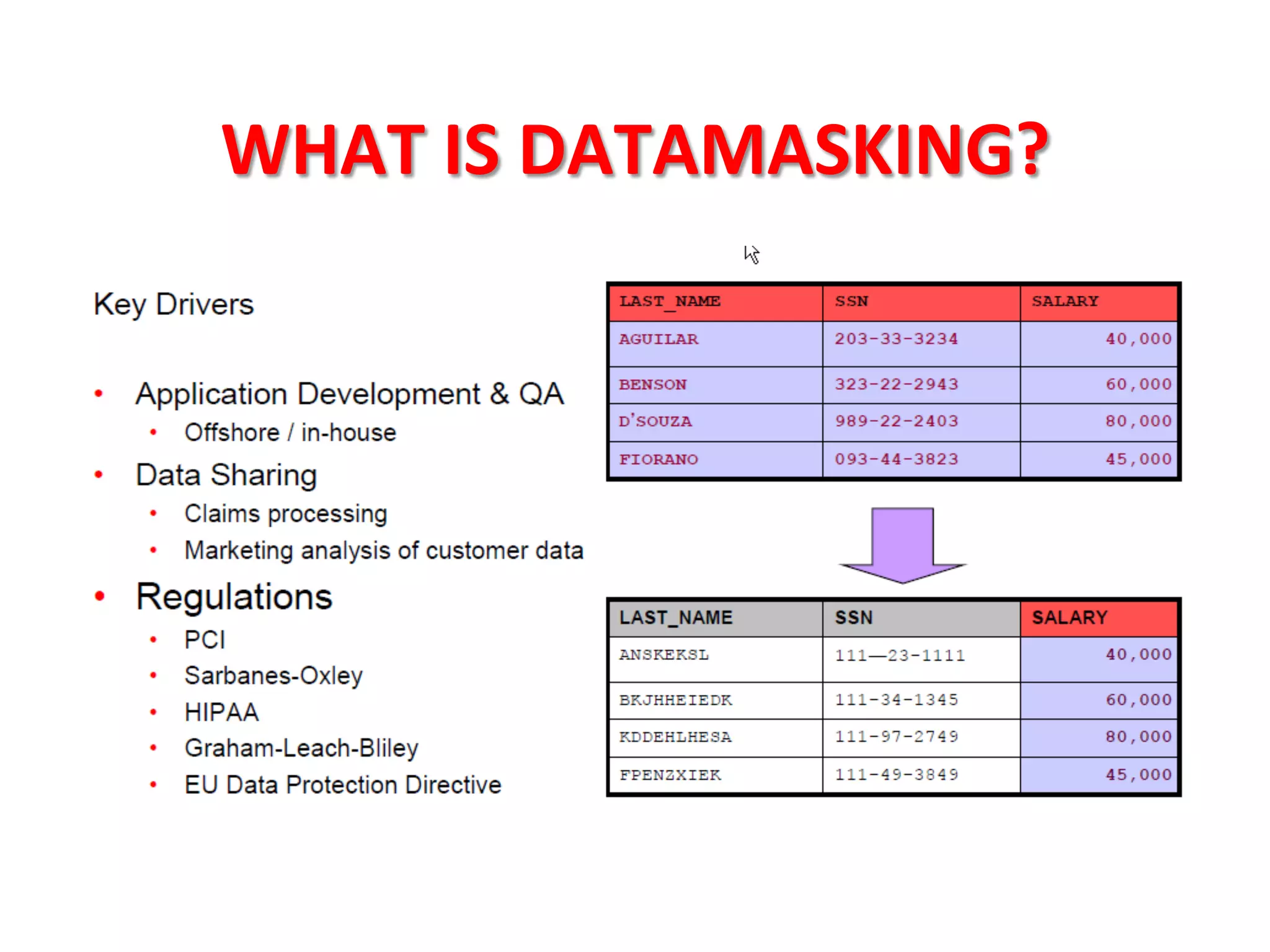 WHAT	
  IS	
  DATAMASKING?	
  
 