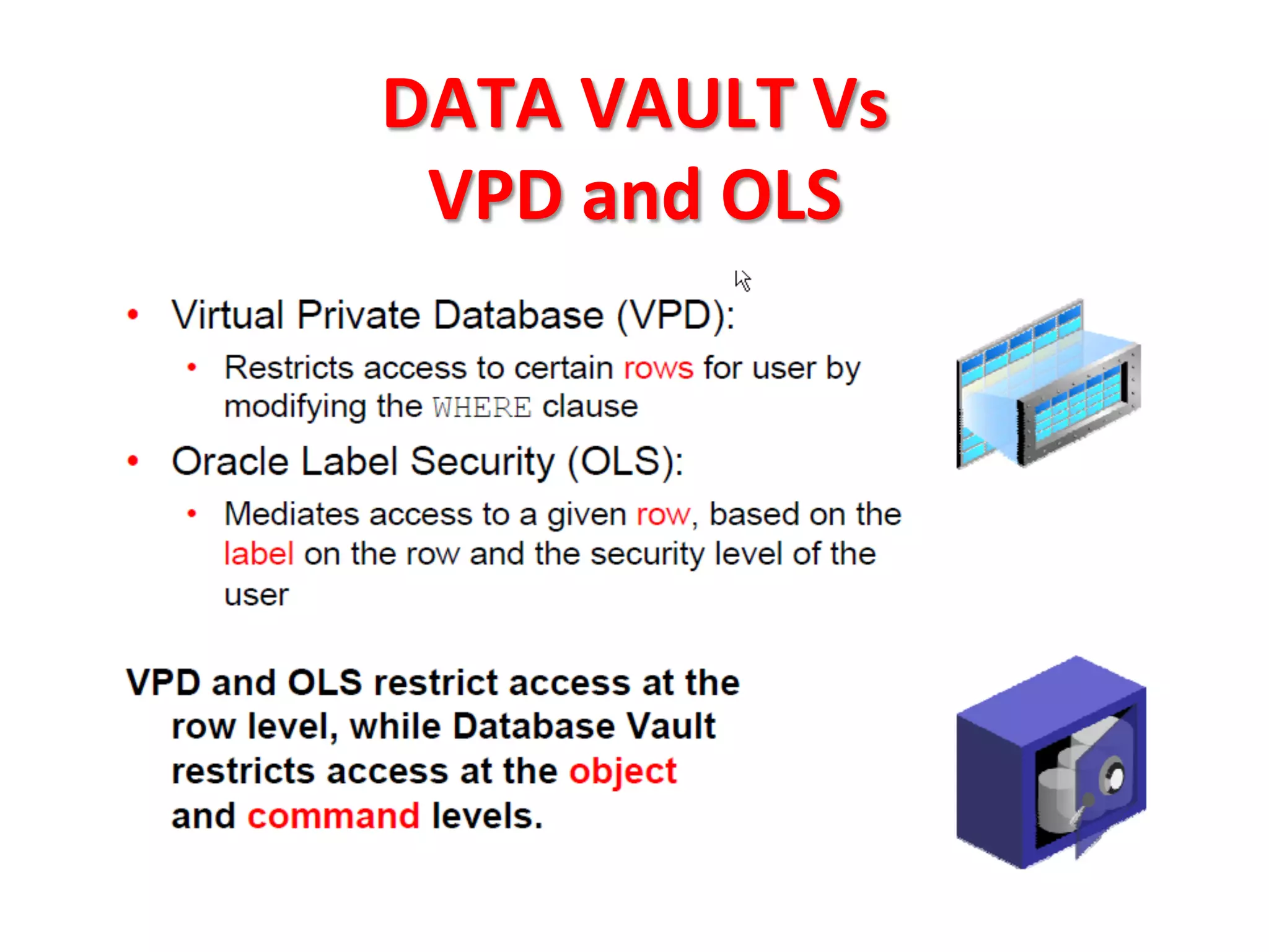 DATA	
  VAULT	
  Vs	
  
 VPD	
  and	
  OLS	
  
 