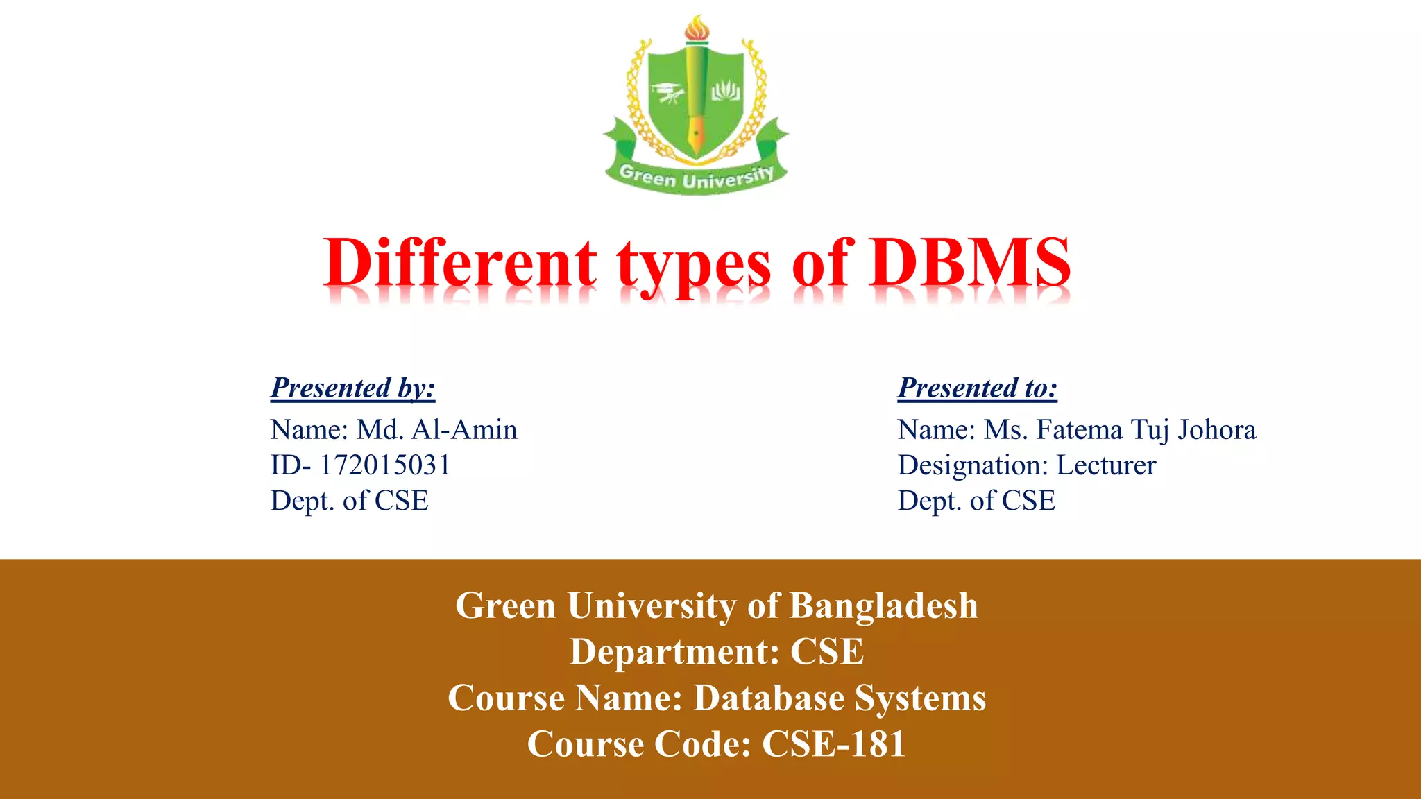 Different types of DBMS | PPTX | Databases | Computer Software and ...