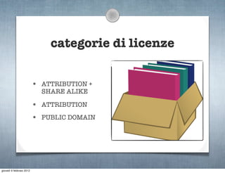 categorie di licenze


                          • ATTRIBUTION +
                            SHARE ALIKE

                          • ATTRIBUTION
                          • PUBLIC DOMAIN




giovedì 9 febbraio 2012
 