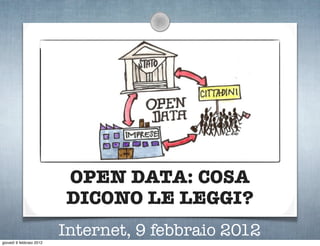 OPEN DATA: COSA
                          DICONO LE LEGGI?
                          Internet, 9 febbraio 2012
giovedì 9 febbraio 2012
 
