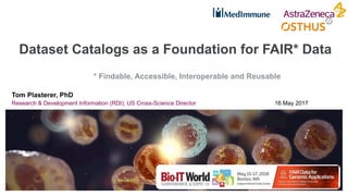 Dataset Catalogs as a Foundation for FAIR* Data
Tom Plasterer, PhD
Research & Development Information (RDI); US Cross-Science Director 16 May 2017
* Findable, Accessible, Interoperable and Reusable
 