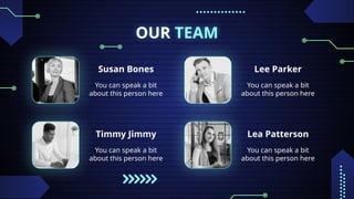 OUR TEAM
Susan Bones
You can speak a bit
about this person here
Lee Parker
You can speak a bit
about this person here
Timmy Jimmy
You can speak a bit
about this person here
Lea Patterson
You can speak a bit
about this person here
 