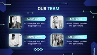 OUR TEAM
Susan Bones
You can speak a bit about
this person here
Lee Parker
You can speak a bit about
this person here
Timmy Jimmy
You can speak a bit about
this person here
Lea Patterson
You can speak a bit about
this person here
 