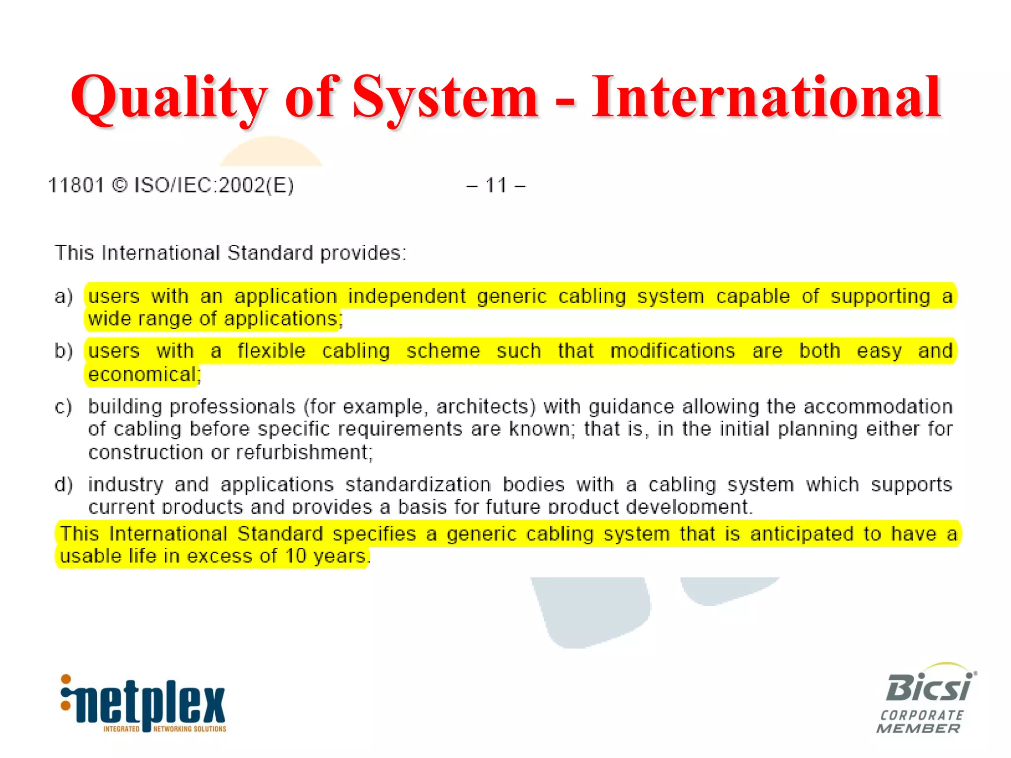 Quality of System - International
 