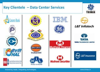Key Clientele – Data Center Services

Answering needs. Integrating technologies.

www.trimax.in

 