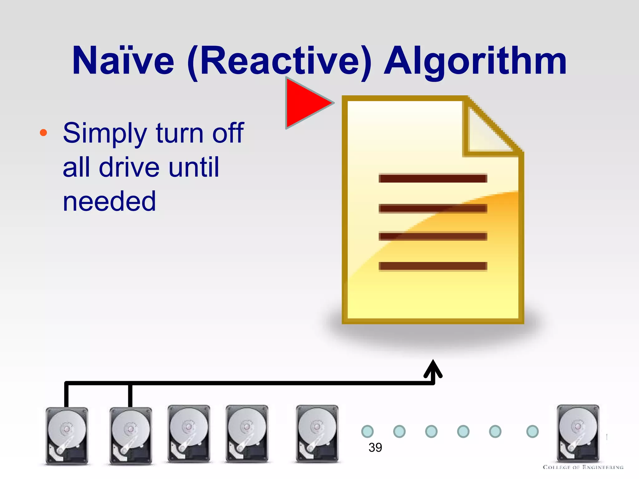 Naïve (Reactive) Algorithm
• Simply turn off
all drive until
needed
39
 