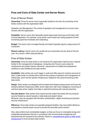 Data Center vs Server Room: Comprehensive Comparison and Benefits | PDF