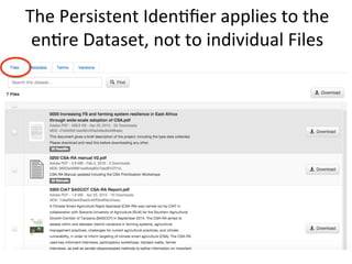 The	
  Persistent	
  Iden'ﬁer	
  applies	
  to	
  the	
  
en're	
  Dataset,	
  not	
  to	
  individual	
  Files	
  
 