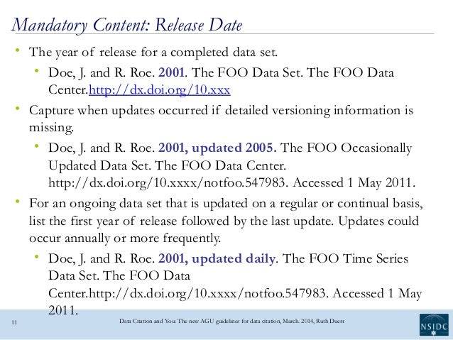 Data citation new AGU guidelines