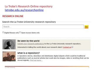 3
La Trobe University
La Trobe’s Research Online repository
latrobe.edu.au/researchonline
 