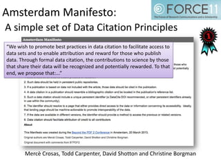Amsterdam Manifesto:
A simple set of Data Citation Principles
“We wish to promote best practices in data citation to facil...