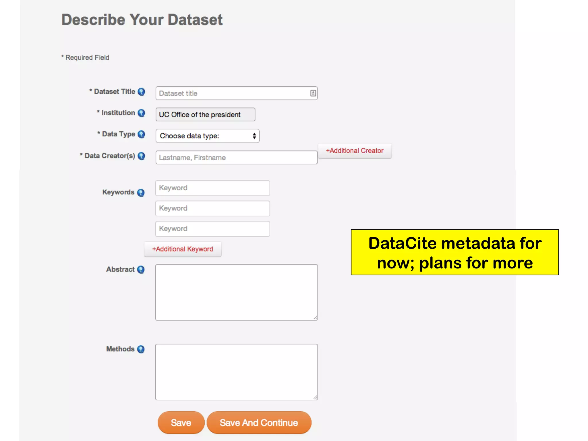 DataCite metadata for
now; plans for more
 