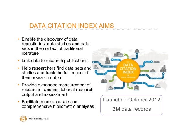 2013 DataCite Summer Meeting Thomson Reuters Data