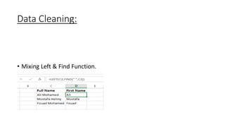Data Cleaning:
• Mixing Left & Find Function.