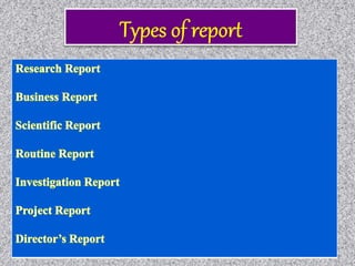 Types of report
 
