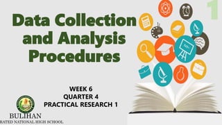 BULIHAN
RATED NATIONAL HIGH SCHOOL
Data Collection
and Analysis
Procedures
1
WEEK 6
QUARTER 4
PRACTICAL RESEARCH 1
 
