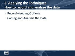 5. Applying the TechniquesHow to record and analyze the dataRecord-Keeping OptionsCoding and Analysis the Data
