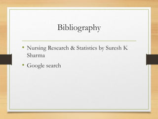 Bibliography
• Nursing Research & Statistics by Suresh K
Sharma
• Google search
 
