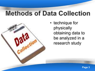 Powerpoint Templates Page 3
• technique for
physically
obtaining data to
be analyzed in a
research study
 