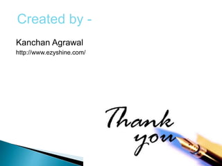 Kanchan Agrawal
http://www.ezyshine.com/
Created by -
 
