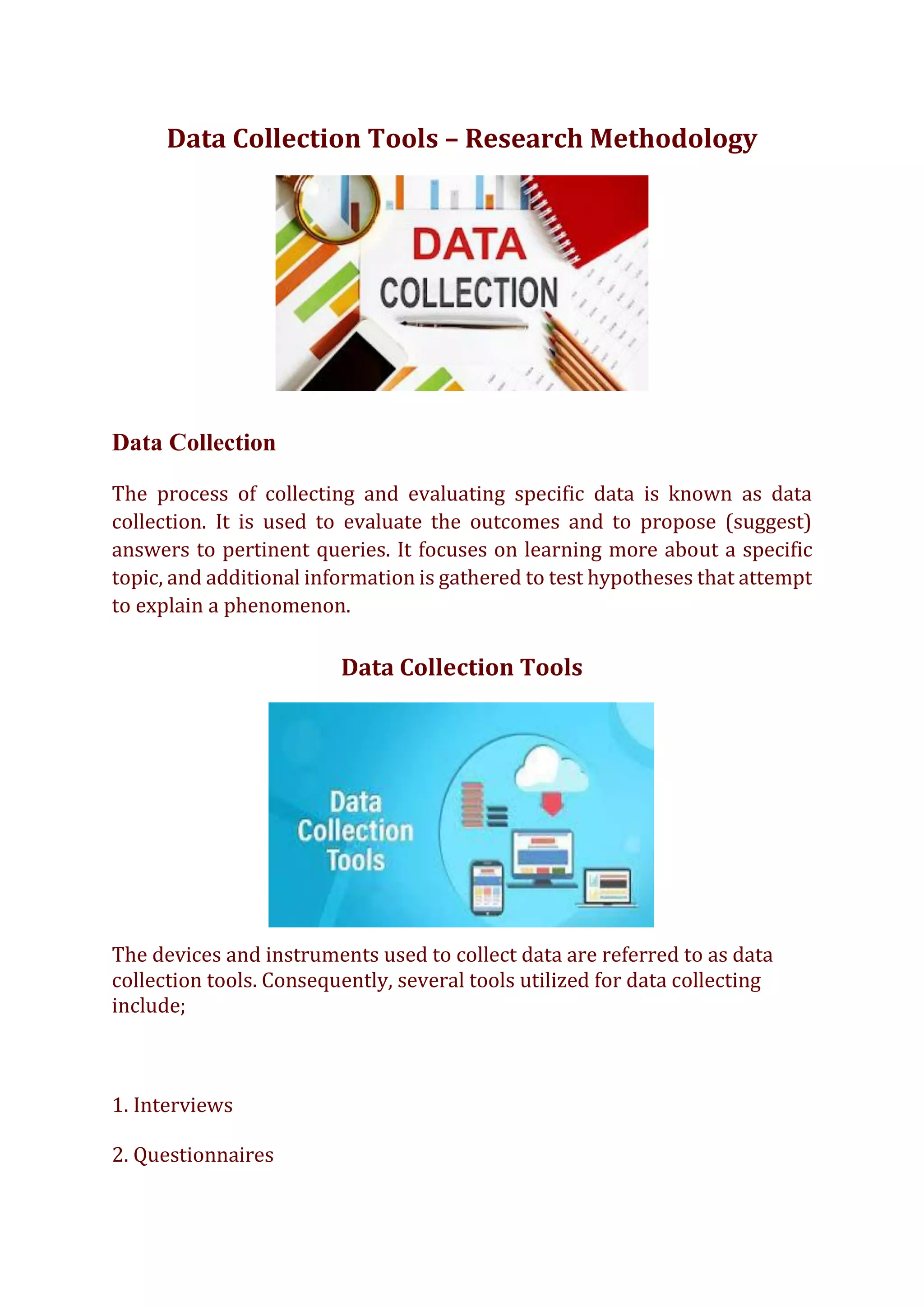 Data Collection and Data Collection Tools – Research Methodology | PDF