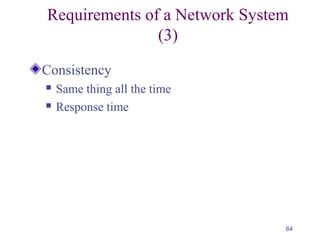 64
Requirements of a Network System
(3)
Consistency
 Same thing all the time
 Response time
 