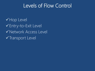 Levels of Flow Control
Hop Level
Entry-to-Exit Level
Network Access Level
Transport Level
 