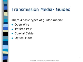 CopyrightMr.Anjan Mahanta LCCTInternational Studies Program
55
Transmission Media- Guided
There 4 basic types of guided media:
 Open Wire
 Twisted Pair
 Coaxial Cable
 Optical Fiber
 