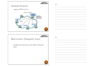 Gnutella Protocol
- supports P2P services
Host-to-host (Transport) Layer
- parallels the functions of the OSI’s Transport
layer
Notes
Notes
 