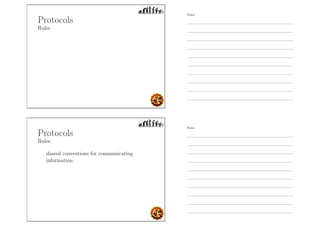 Protocols
Rules
Protocols
Rules
- shared conventions for communicating
information.
Notes
Notes
 