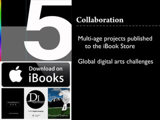Collaboration
Multi-age projects published 	

	

 to the iBook Store	

!
Global digital arts challenges	

 