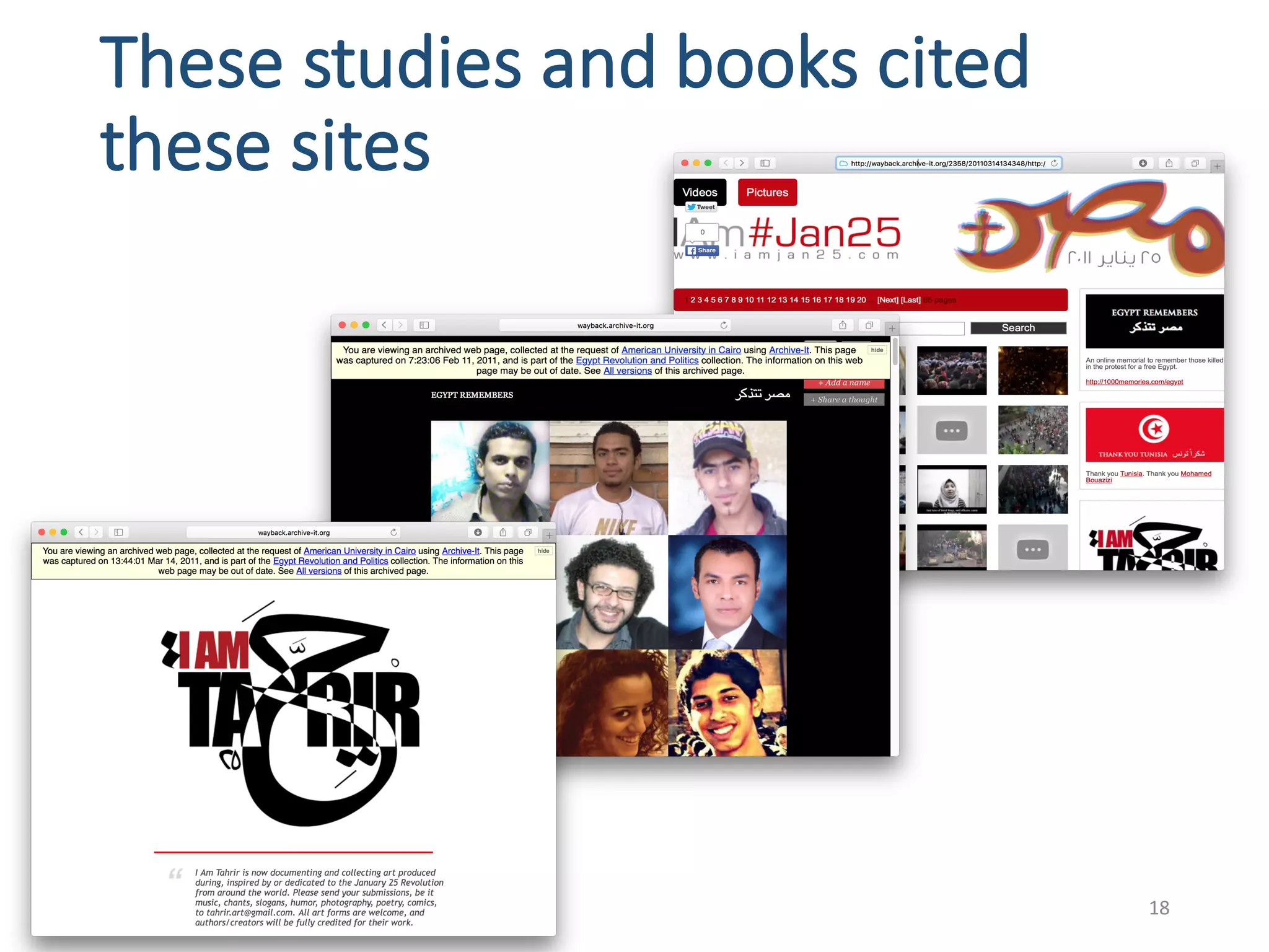 These	studies	and	books	cited	
these	sites
18
 