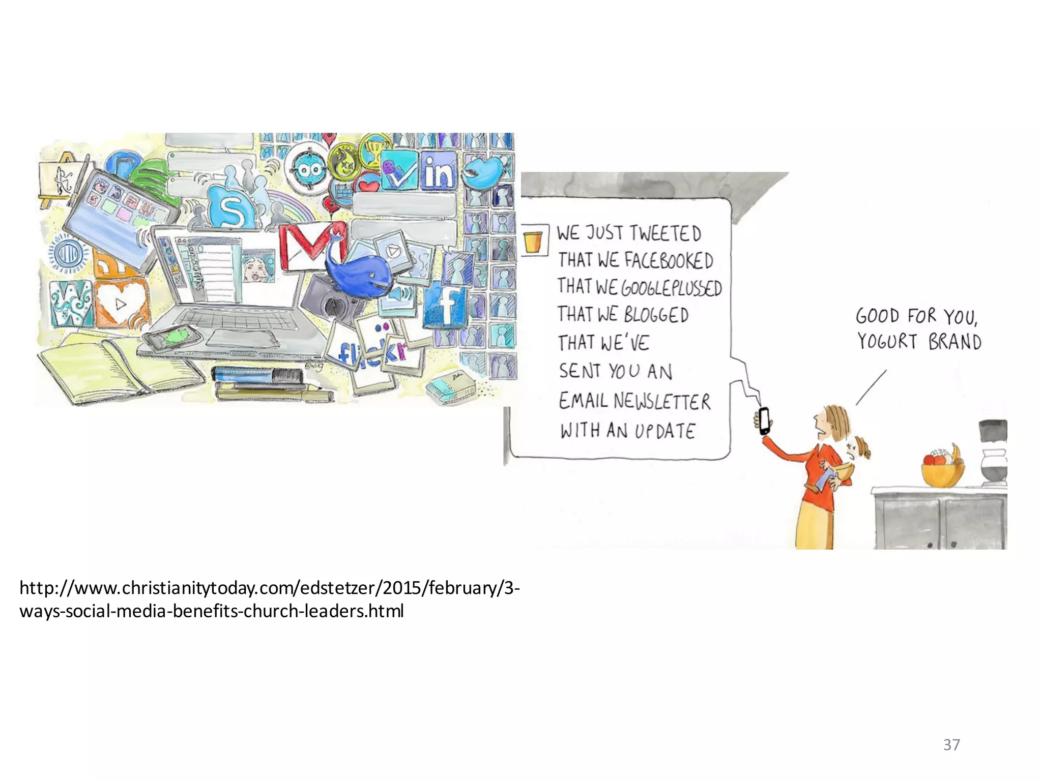 37
http://www.christianitytoday.com/edstetzer/2015/february/3-
ways-social-media-benefits-church-leaders.html
 