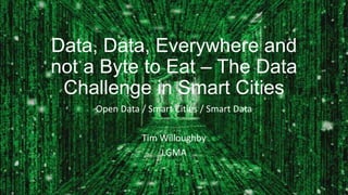 Data, Data, Everywhere and
not a Byte to Eat – The Data
Challenge in Smart Cities
Open Data / Smart Cities / Smart Data
Tim Willoughby
LGMA
 