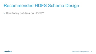 21
Recommended HDFS Schema Design
• How to lay out data on HDFS?
©2014 Cloudera, Inc. All Rights Reserved.
 