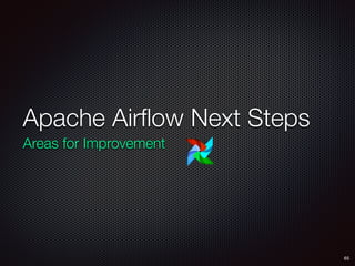 Apache Airﬂow Next Steps
65
Areas for Improvement
 