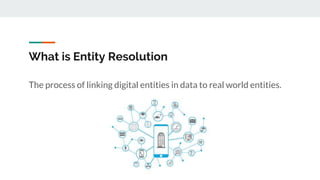 What is Entity Resolution
The process of linking digital entities in data to real world entities.
 